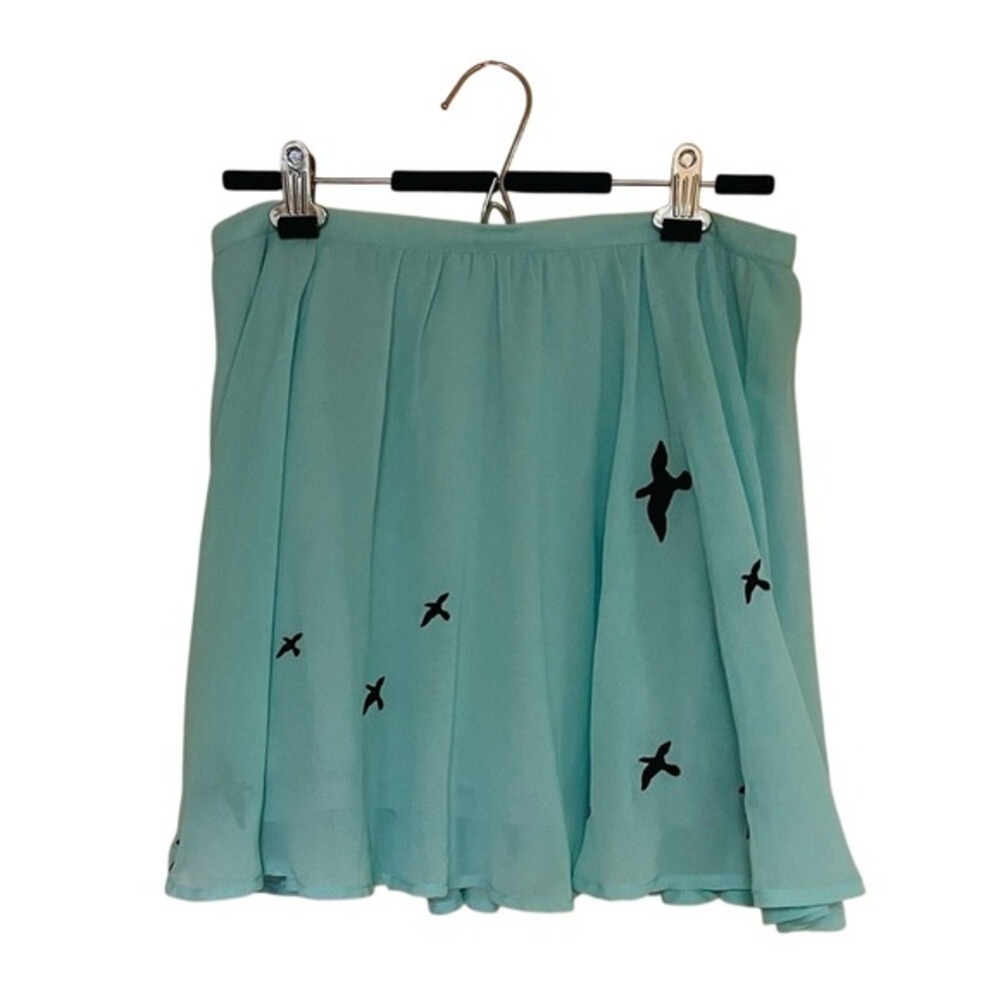 Lucca Couture Mint Green Bird Print Mini Skirt A-Line Exposed Zipper Size M